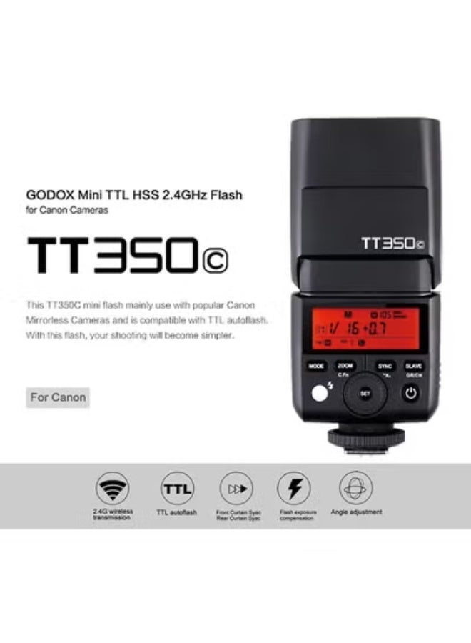 Godox TT350C Flash for Canon Camera, 2.4G Wireless Speedlight Canon GN36 1/8000s HSS Speedlite, Mini Thinklite TTL Camera Flash Compatible for Canon Camera - Image 3